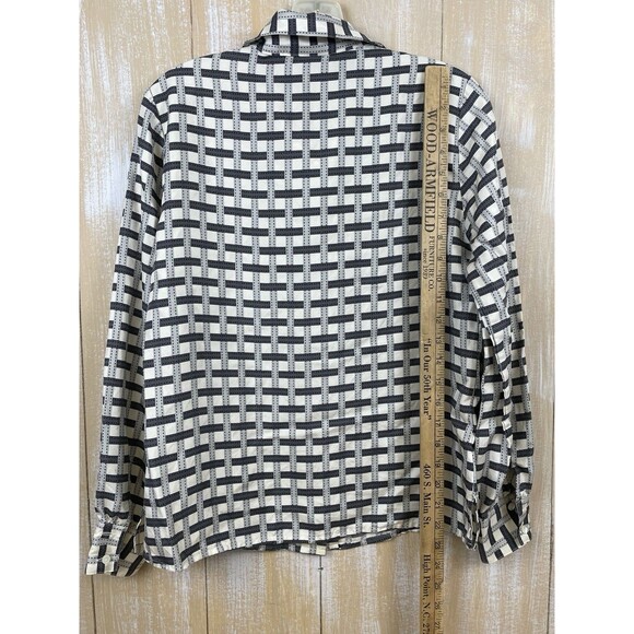 Talbots Size 6 Cream Black Pure 100% Silk Basketweave Button Front Blouse Top - Picture 4 of 6